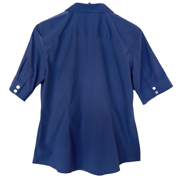 Talbots Classic Blue Short Sleeve Blouse, No- iron, Button Front and on Sleeves - Picture 3 of 6